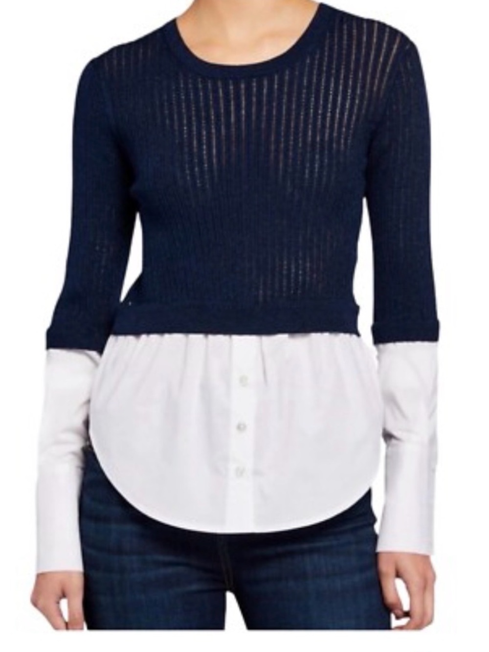 Veronica Beard Metallic Navy Mixed Media Sweater